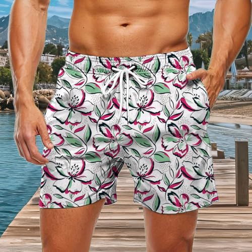 Beach Shorts for Men, Floral Tropical Shorts for Men, Quick Dry Drawstring Swim Trunks Bathing Suit for Daily Wear3