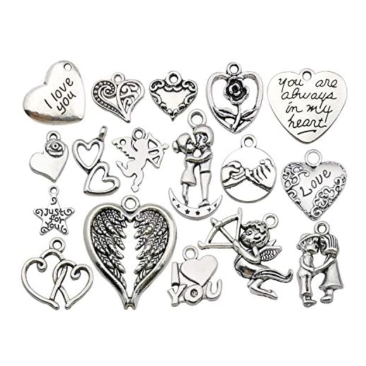 50pcs Wholesale Bulk Lots Valentine's Day Wedding Heart Charms for Jewelry Making Mixed Smooth Tibetan Silver Metal Charms Pendants DIY For Jewelry Making Necklace Bracelet and Crafting (M368)