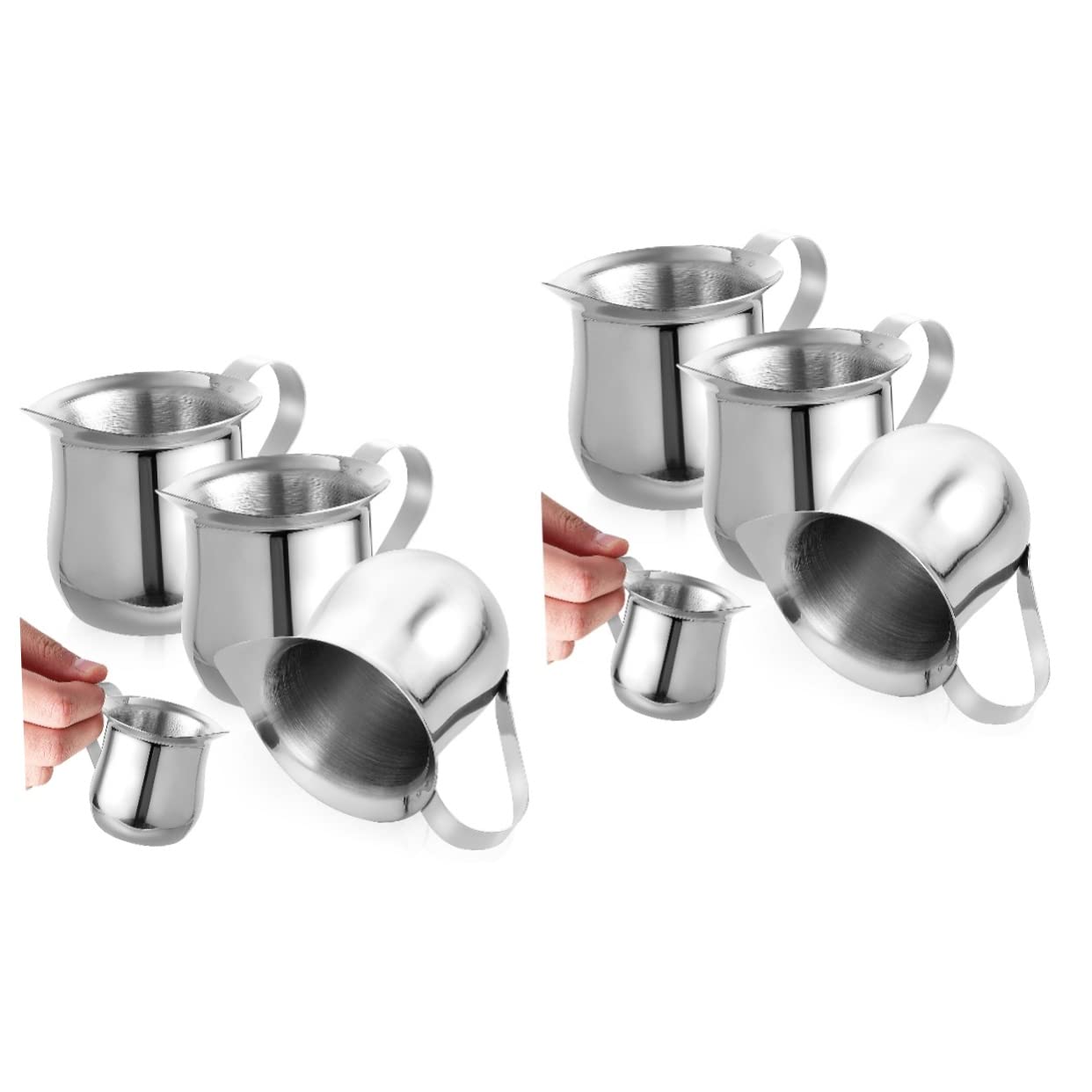 6pezzi Piccole Brocche Acciaio Inossidabile Per Latte e Cappuccino Per Montare Latte e Creare Perfetta Design Professionale e Facile Pulizia