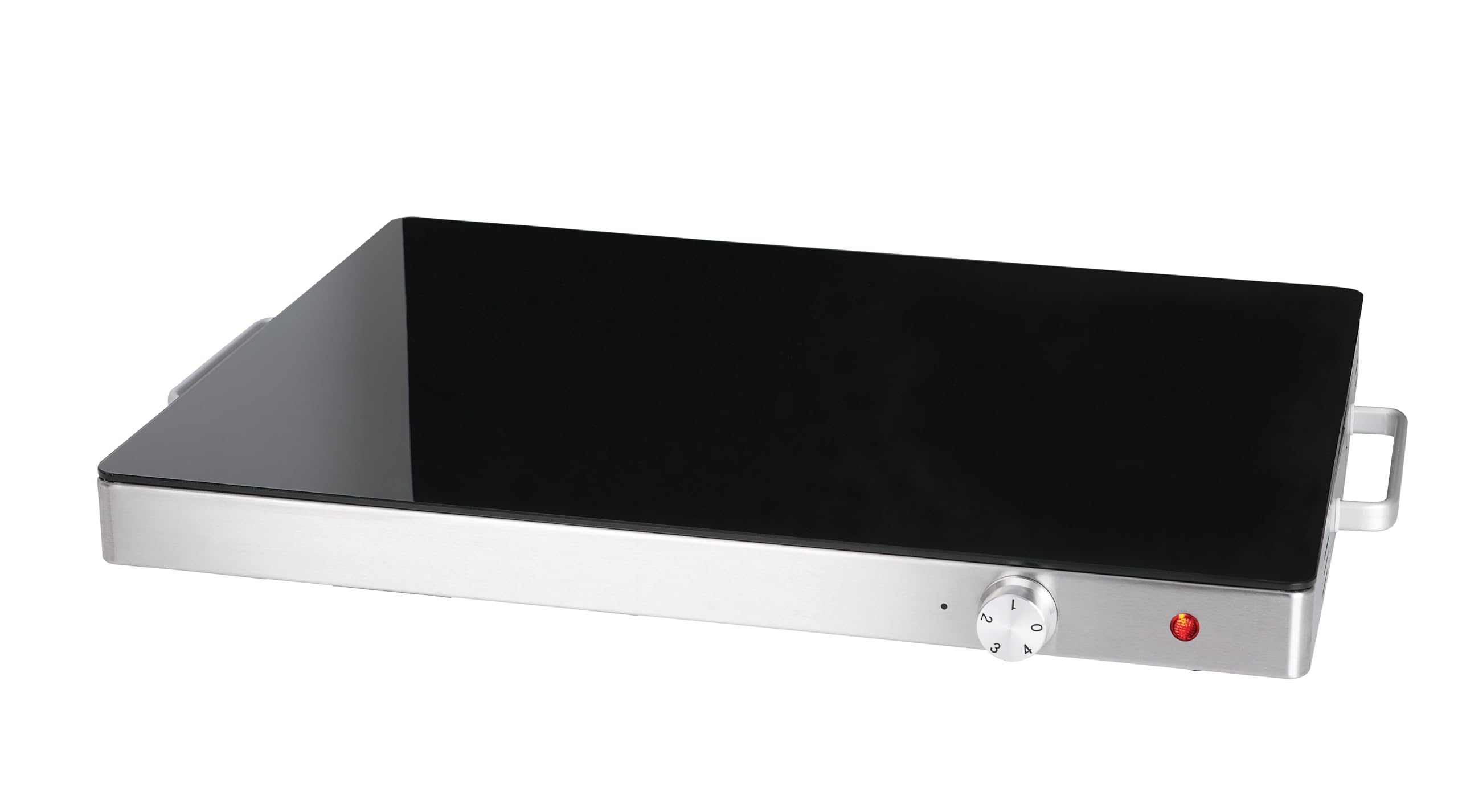 Piastra scaldavivande HWT140, vetro temperato, controllo manuale, 400W, piedini antiscivolo, protezione anti-surriscaldamento, indicatore di funzionamento, argento/nero