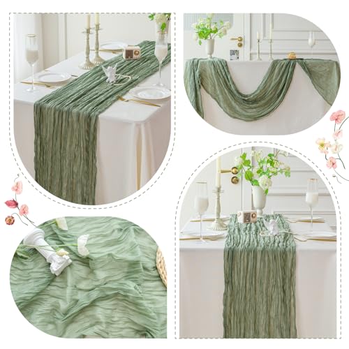 Sioloc 5 Stück Grün Mulltuch Tischläufer 90x300 cm Boho Gaze Läufer für Herbstdeko, Hochzeit, Party, Baby Bridal Shower… – Ansicht 6