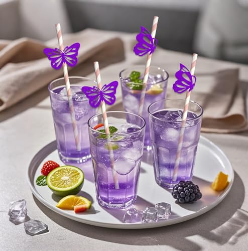 Pitillos de Papel Morado con Motivo Mariposas 24 Unidades miniatura 5