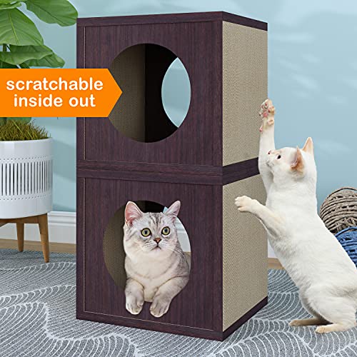 Image of Way Basics 13.4 W x 12.6 H Cat Scratcher Cube Scratching Post, Espresso (Tool-Free Assembly and Uniquely Crafted from Sustainable Non Toxic zBoard Paperboard)