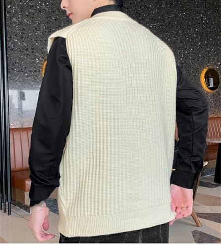 Men's Sleeveless Knitted Sweater Vest V-Neck Striped Pullover Solid Color Outwear Tops4
