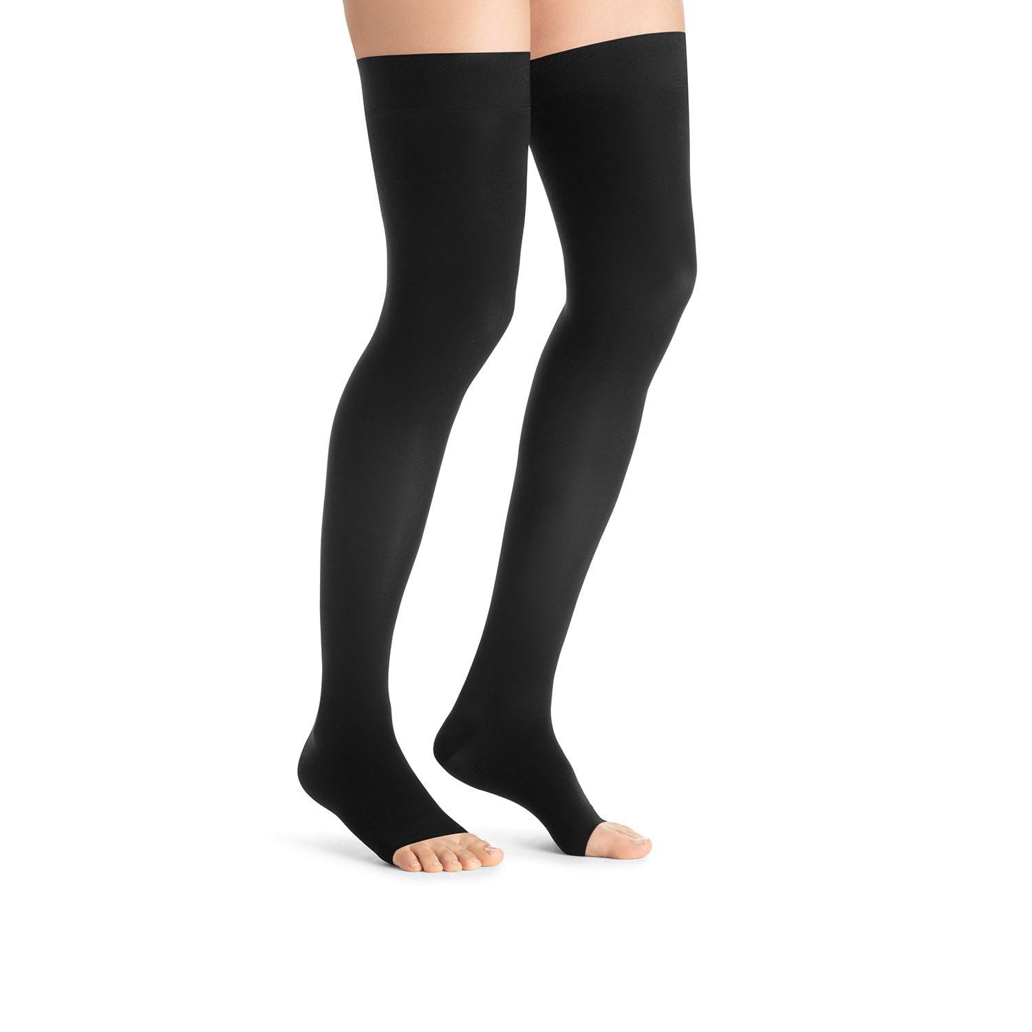 JOBST UltraSheer Thigh-High Compression Stockings for Women - Open Toe - Silicone Dot Band - Medical Compression 15-20 mmHg - For Varicose and Spider Veins - Helps Prevent Swelling