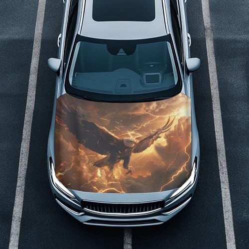 Image of Car Hood Cover, Eagle Lightning 59x39 Inch Waterproof Sunproof Auto Hood Wrap Blankets, Easy Installation Automotive Exterior Accessories