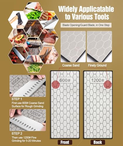 Image of Dual-Grit Diamond Sharpening Stone, 600 /1200 Knife Sharpening Stone Set, Two-Sided Diamond for Progressive Edge Refinement