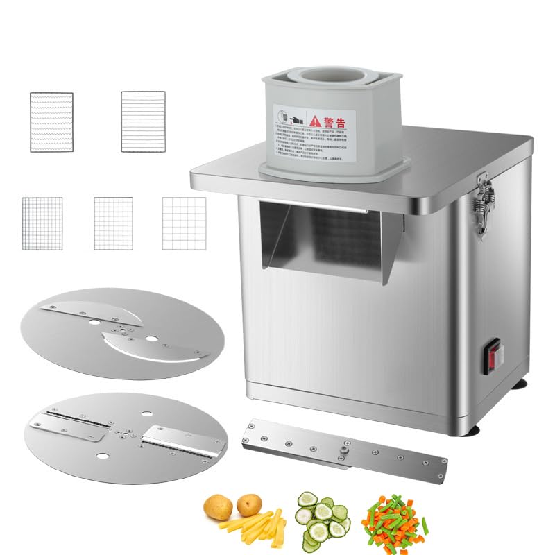 Commercial Vegetable Fruit Dicer - Potato Cutter - Food Slicer, Include 6 Blades, Three-Function Dicing, Slicing, Cutting to Strips, 12.5 x 9.4 cm Inlet
