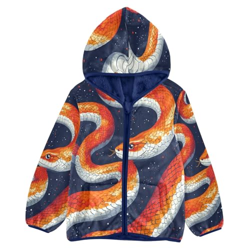 Watercolor Orange Snake Pattern Toddler Fleece Jacket Girl Boys Hooded Fleece Jacket Coat Warm Outwear Zip-up 3-10T