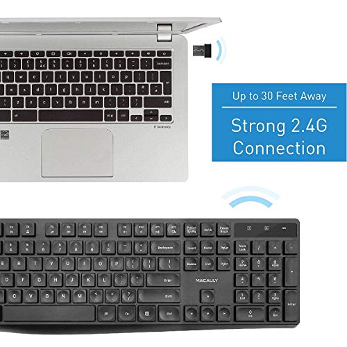 Macally 2.4G Wireless Keyboard and an Adjustable Vertical Laptop Stand, Secure Your Laptop & Prevent Scratches