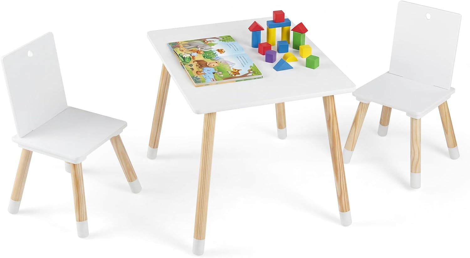 Costzon Kids Table and Chair Set, Wooden Activity Table Children Furniture for Drawing Reading Arts Crafts Snack Time in Playroom School Home, 3 Pieces Toddler Table and Chairs (White)