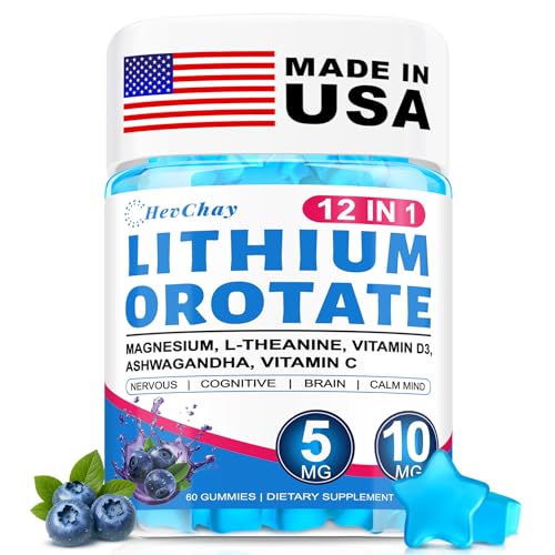 Lithium Orotate 5mg 10mg, Lithium Orotate Supplement for Cognitive & Brain, 12-in-1 High Bioavailable Plant-Based Formula Mange Daily Tension – Non-GMO, Gluten-Free, Vegetarian, 1 Pack
