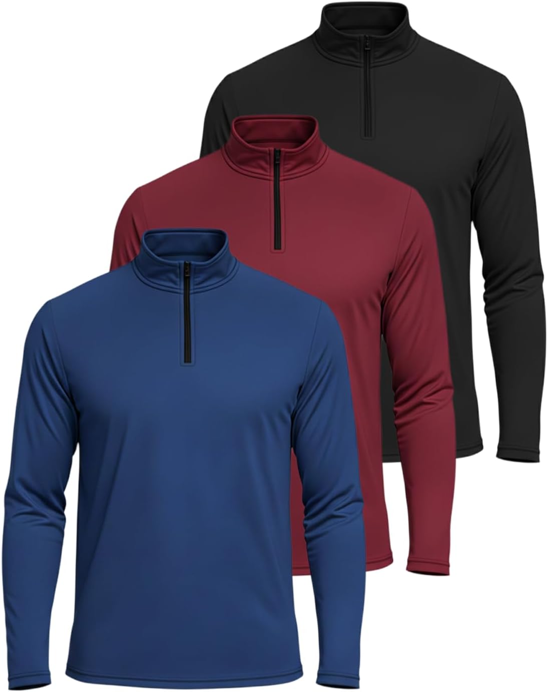 Real Essentials 3 Pack: Men's Dry-Fit Active Quarter Zip Long Sleeve Athletic Performance Pullover (Available in Big & Tall)