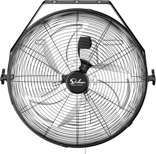 Image of Simple Deluxe 20 Inch Industrial Wall Mount Fan, 3 Speed Metal Fan for Warehouse, Greenhouse, Workshop, Patio, Factory and Basement, Black