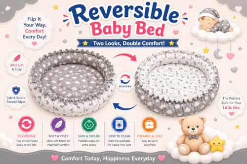 Image of Toddylon New Born Baby Reversible Bedding Set Cotton Mattress Nest (0-6 Months) Grey