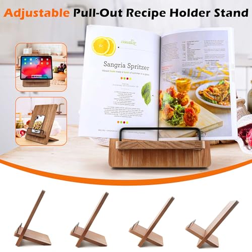 Qiang Ni Recipe Book Stand: Cookbook Stand Wood Cookbook Holder Cutting Board Style - Rustic Adjustable Recipe Holder Stand for Kitchen Counter - Shallow Wood - Image 5