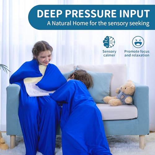 OUTREE Sensory Sock for Kids, Small,3-5 Years,39''×27'',Good for Height:2'9'' - 3'6'',Full Body Sock Provides Deep Pressure Input, Sensory Toys for Autistic Children with A Carrying Bag,Blue - Image 3