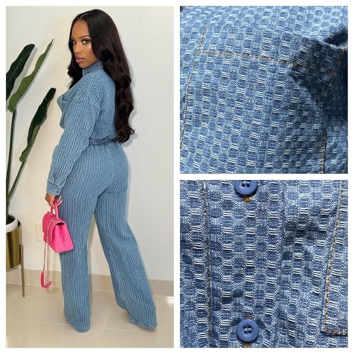 NIFTRIRY 2 Piece Outfits for Women Button Up Denim Jacket Wide Leg Pants Denim Set Going Outfits for Women 20254