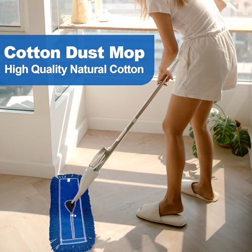 Image of iDeaology 4 Pack - 24-Inch Washable Dust Mop Heads - Full Cloth, Extra Durable, Easy Button - No Clinging to Hair or Fur, Easy to Use Replacement for Commercial and Home Cleaning