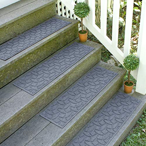 Bungalow Flooring Waterhog Stair Treads, Set of 4, 8-1/2 x 30 inches, Made in USA, Durable and Decorative Floor Covering, Indoor/Outdoor, Water-Trapping, Ellipse Collection, Bluestone