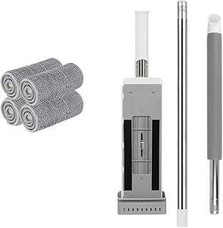 JCAKES Hardwood Floor Mop Wood Floor Mop Floor Mop Flat Squeeze Mop with Folding Bucket Hand Free Washing Microfiber Replacement Pad Automatic Spin Floor Mop Household Cleaning,for Kitchen,Office