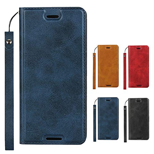 Elick Xperia Ace SO-02L ケース カバー 超薄型 軽量 手帳型 エクスぺリア エース SO-02L ケース 高級PUレザー マグネット式 ストラップ付き カード収納 スタンド機能 スマホケース ネイビー