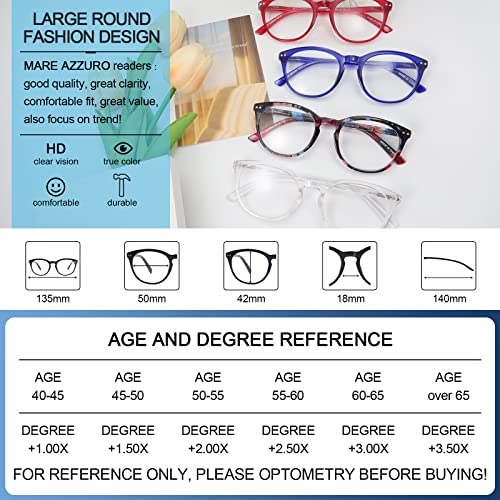 Image of MARE AZZURO Large Reading Glasses Women Trendy Round Readers 100 125 150 175 200 225 250 275 300 350 400 500 600 (Black Floral, 1.00)