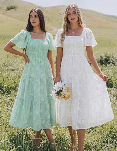Image of ZESICA Wedding Guest Dresses for Women Summer 2026 Boho Floral Midi Dress Flowy Beach Vacation Graduation Long Dresses