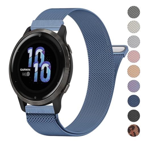 18mm Metal Bands for Garmin Venu 3S / Venu 4 41mm / Venu 2S / Vivoactive 4S / Vivomove 3S / Forerunner 265s Watch Bands, Quick Release Stainless Steel Metal Replacement Wristband Strap for Garmin Forerunner 255s/265s Bands Women Men (Navy Blue)