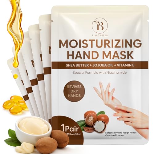 BLOOMORA Repairing Hand Mask for Dry Cracked Hands, Hand Masks with Shea Butter, Jojoba Oil &...