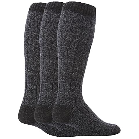 Workforce - 3 Pairs Mens Extra Long Knee High Thick Warm Wool Rich Knitted Boot Socks (WFH0035NVY)(Size: 6-11 UK) Cover