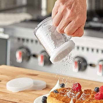 (Pack of 3) Polycarbonate Cheese/Dredge Shakers with 3 Snap-on lids featuring 2mm, 3mm, and 4 mm diameter holes 10 oz, Clear seasoning shaker, sugar/spice dispenser, large salt and pepper shakers (6)