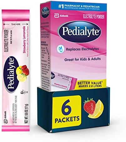 Pedialyte Electrolyte Powder Packets, Strawberry Lemonade, Hydration Drink, 6 Single-Serving Powder Packets