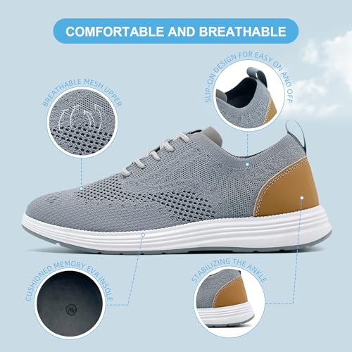Men’s Casual Dress Oxfords Shoes Comfortable Business Fashion Sneakers Loafers Walking Shoes for Men Barefoot Tennis Grey3