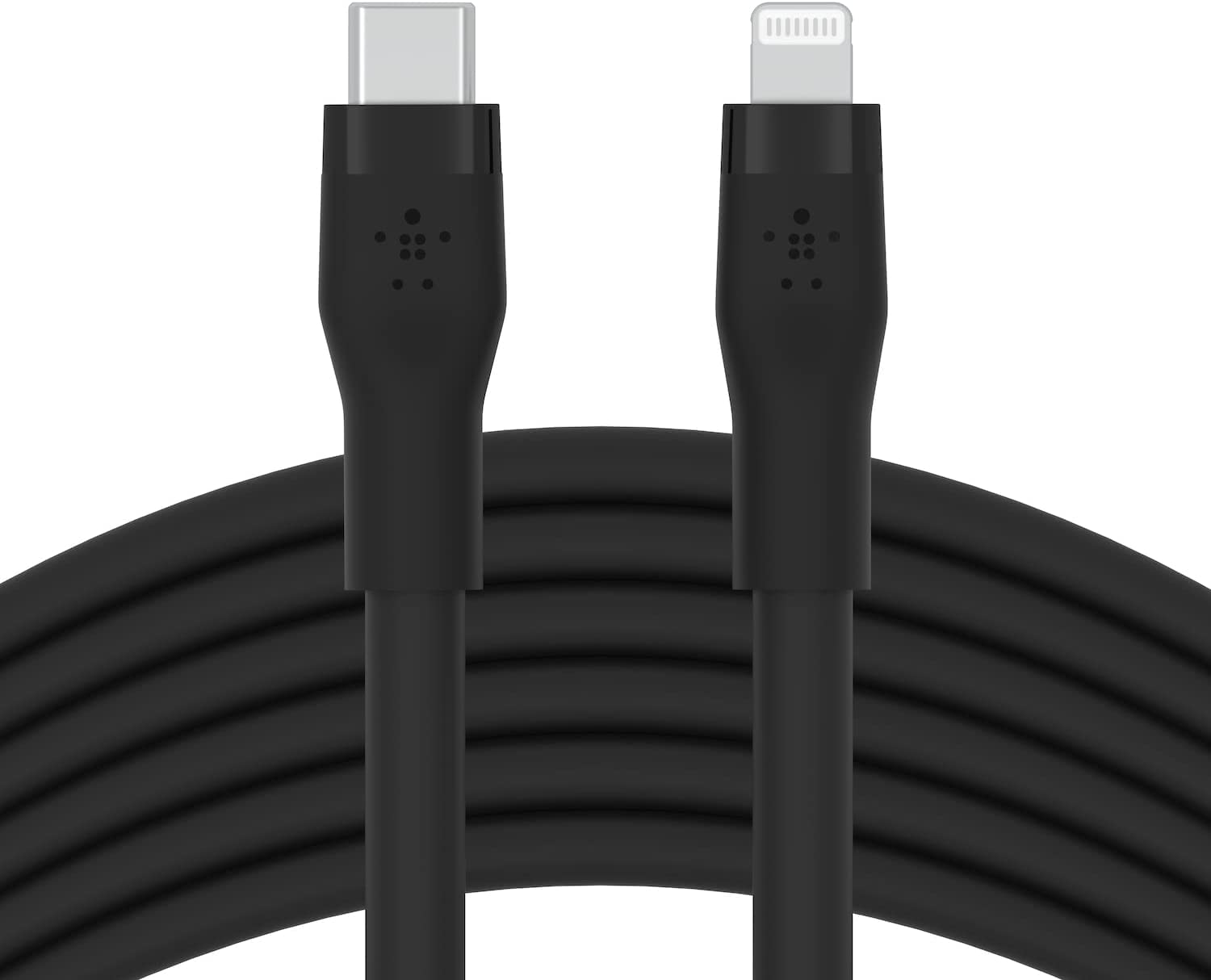 Belkin BoostCharge Flex Cavo da USB Type C a Lightning in silicone (3 m), certificazione MFi, ricarica rapida USB-C PD da 20 W, per iPhone 14/14 Plus, 13, 12, Pro, Max, mini, SE, iPad e altri - Nero