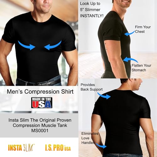 Insta Slim Made in USA Compression Crew-Neck Shapewear Undershirt for Men. Tummy Control Slimming Body-Shaper & Back Support4