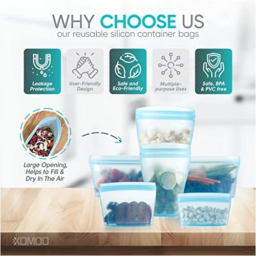 Reusable food container silicone bag, Upgrade second generation 6 Pcs Zip Containers Storage, 100% Silicone Reusable Food Bag, Stand Up Preservation Bag, Rounded interior for easy cleaning. - Thumbnail 4