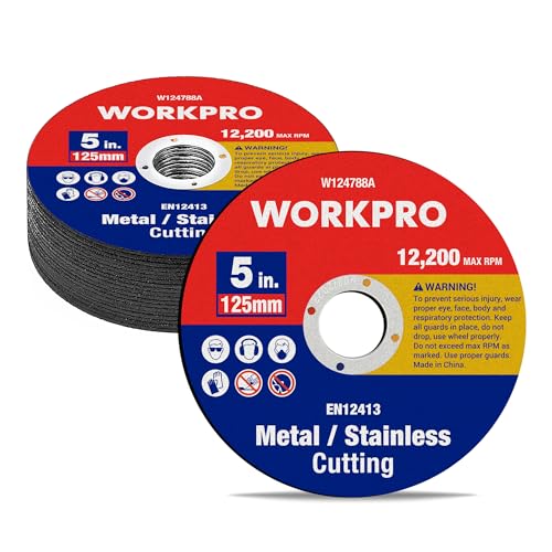 WORKPRO Juego de Discos de Corte, 20 Hojas de Corte de Acero Inoxidable, 125 mm x 1,2 mm x 22 mm, para Metal y INOX, Accesorio de Amoladora Angular