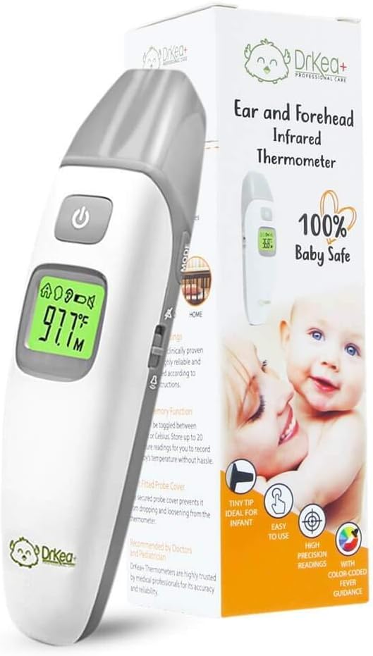 Baby Thermometer - Forehead and Ear Thermometer for Fever by DrKea - Accurate Dual Mode Professional Medical Body Fever Thermometers for Baby, Kid and Adult | Clinical Thermometer