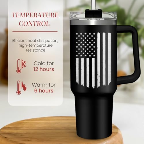 Image of SANDJEST American Flag Tumbler with Handle, America 40oz Stainless Steel Insulated Coffee Mug with Lid & Straw, America Gifts for Men Women, USA Tumblers Cup Gift for Christmas