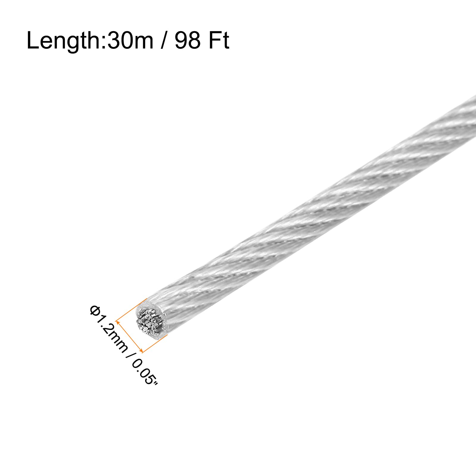 MECCANIXITY 98Ft(30M) Wire Rope 304 Stainless Steel Cable 3/64