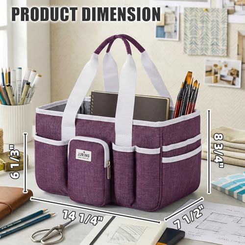Image of Jjring Craft Organizer Tote Bag, Portable Art Caddy with Adjustable Divider&Secure Zipper Pocket, Large Foldable Storage Tote for Scrapbooking, Sewing, Artist and Home(Deep Purple)