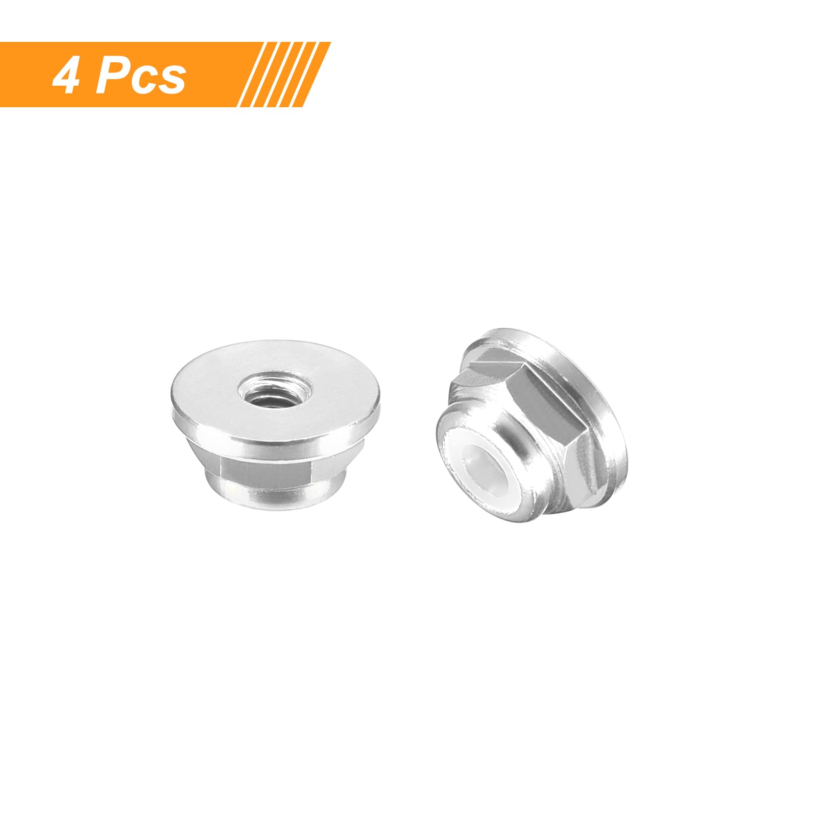 Sourcing Map Nylon Insert Lock Nuts, 4pcs M5 X 0.8mm - Aluminum Alloy Flange Hex Nut, Self-Locking, Silver