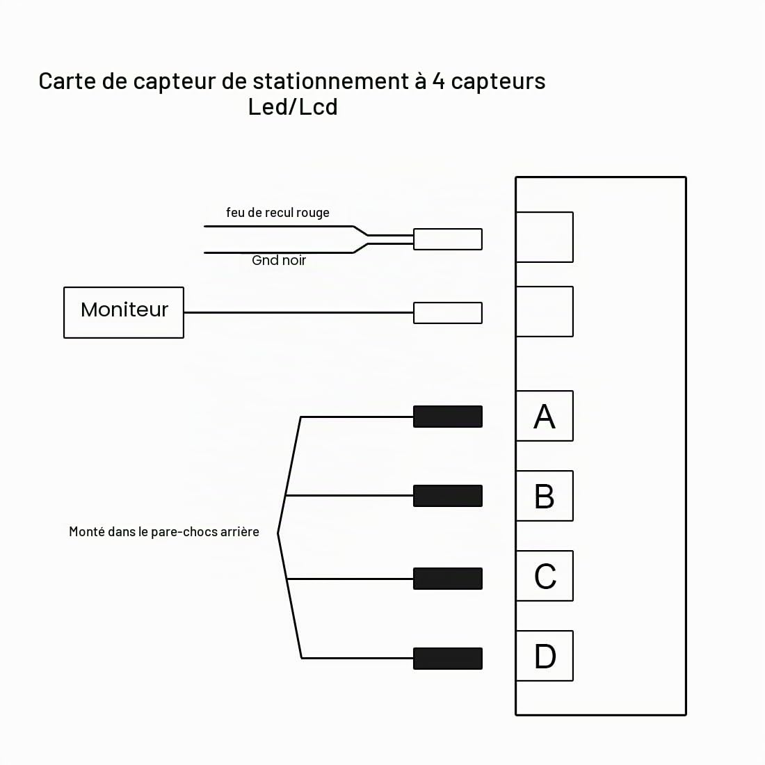 Système de capteur de stationnement 4 capteurs avec alarme sonore, étanche, aide à l'arrière de la voiture (noir)