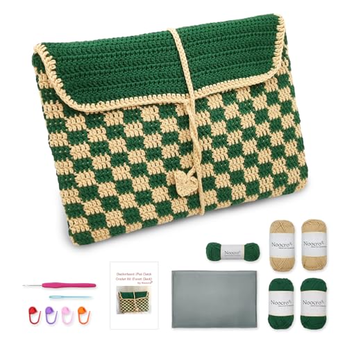 Noocro Kit de crochê clutch para iPad com forro acolchoado, capa para tablet feita à mão, kit completo, instruções detalhadas, tutorial em vídeo passo a passo, adequado para iniciantes, conjunto