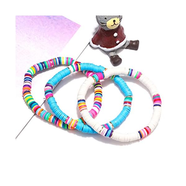 FAERLIIRY-Surfer-Heishi-Layered-Choker-Necklace-Open-Hoop-Earrings-Elastic-Stretch-Bracelet-Set-Lightweight-African-Vinyl-Disc-Bead-Summer-Beach-Jewelry-Set-for-Woman-Girls FAERLIIRY Heishi Letter Alphabet Choker Necklace Beaded Anklets Stackable Stretch Bracelet Set for Woman Girls Rainbow African Vinyl Disc Beads Holiday Vacation Party Beach Surf Jewelry(Style:B)