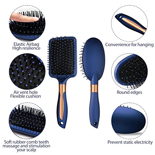 Hair Brush Set Anti Static Massage Oval Comb Round Hair Brush Vent Hair Brush Detangling Brush Paddle Brush for Women Men Blue - Image 2