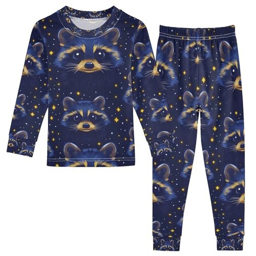senya Magic Raccoon Starry Night Pajamas Set Long Sleeve Soft Cotton Sleepwear 2 Piece
