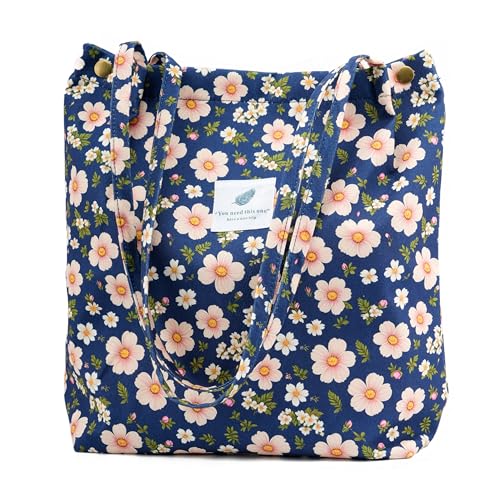 Image of TOPASION Cute Corduroy Tote Bag Canvas Shoulder Handbags for Women Travel Shopping