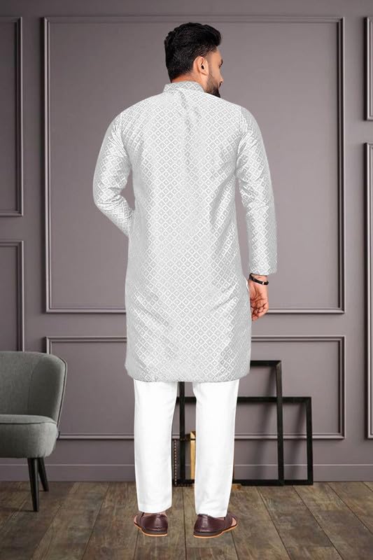 Image of Men's Self Design Cotton Silk Kurta